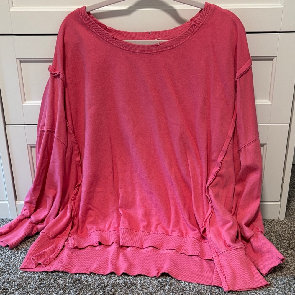 Women's Oversized Pink Long-Sleeve Pullover Top